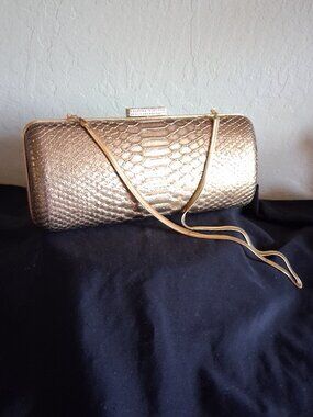 Devi Kroell Metallic bronze skin pattern clasp clutch bag